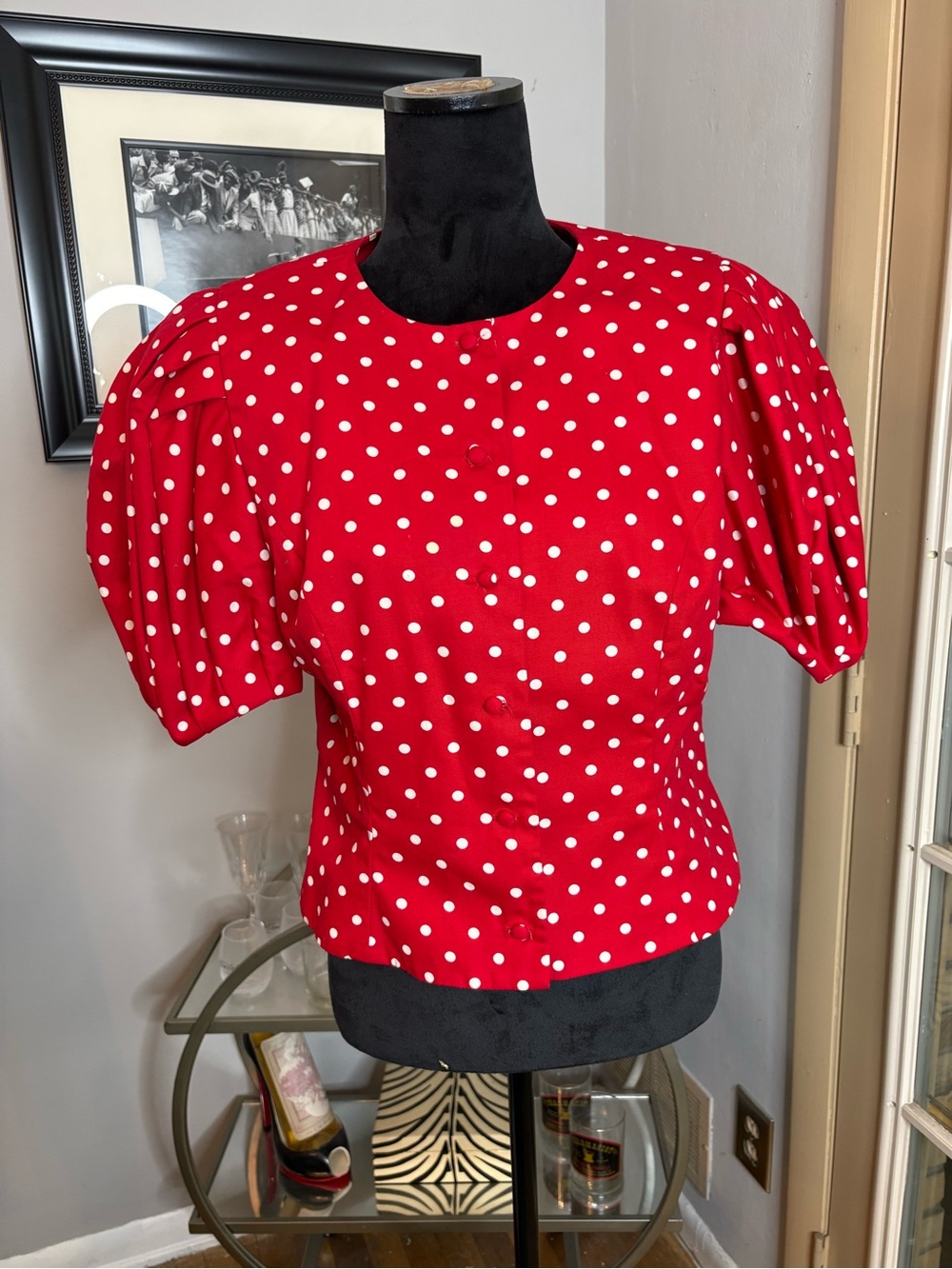 Red Polka Dot Puff Sleeve Blouse